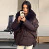 Thichen Winter Padded Coat Women Faux Fur Collar Belted Waist Tie Loose Oversized Quilted Jacket Warm Outerwear Daily Streetwear