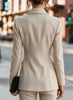 Women Formal Blazer Jacket Shawl Lapel Deep V Neck Shoulder Pad Long Sleeve Slim Office Business Coat