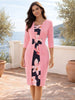 Womens Elegant Polka Dot Bow Tie 2/3 Sleeve Work Office Knee Length Colorblock Business Casual Party Bodycon Sheath Dress