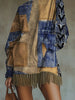 Contrast Print Tassel Mini Dress for Women Long Sleeves High Neck Pockets Fringe Hem Dress Spring Elegant Sweatshirt Dresses