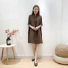 Women Pleated Single Breasted Dress Stand Theree Quarter Sleeve Tide Spring 2F0095