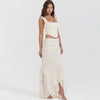 Elegant Women 2 Piece Dress Set Maxi Wedding Guest Dress Lace Up Crop Top and Maxi Skirt Set Formal Event Dress