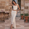 Elegant Women 2 Piece Dress Set Maxi Wedding Guest Dress Lace Up Crop Top and Maxi Skirt Set Formal Event Dress