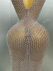 Full Rhinestones Mesh Transparent Long Dress Women Birthday Celebrate Evening Prom Dress Party Club Stage Costume