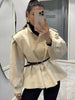 Women's Chic Waist-cinching Short Trench Coat Solid Long Sleeve Shoulder Pad Cropped Jackets Autumn Street Commute Outwear