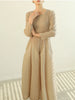 Pleated Long Sleeve Flower Bud Dress Spring Lantern Long Casual Elegant Dresses Dubai Abaya Women Designer Clothes