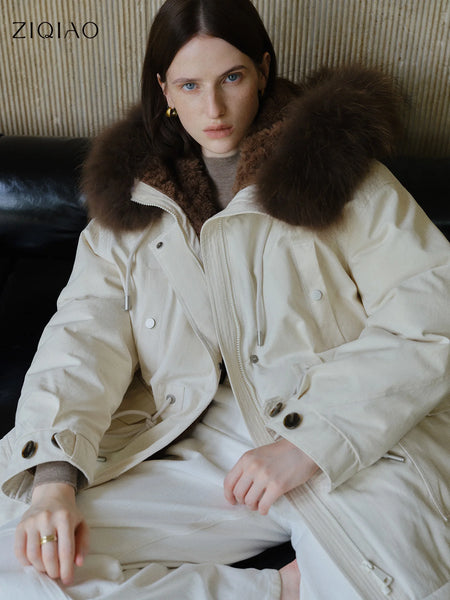 CraftWool LightWarm Self-Crafted Hooded FurLined Collar Parka for Women Winter Thick Insulated Down Coat