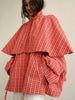 Women Chic Checkered Stand Up Collar Cape Short Trench Coat Long Sleeved Single Breasted Windbreaker Spring Commuting Coat