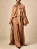 Chic Prom Robe for Women Scarf Collar Lantern Sleeve High Waist Temperament Pleated Evening Dress Female Clothes