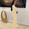 Women Mesh See Though Diamonds Rhinestones Cutout Front Long Sleeve Sexy Party Club Evening Prom Maxi Long Dress