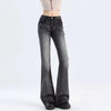 Women's Vintage Y2K Flared Jeans Korean Button-Up Low Rise Casual Denim Pants Female Versatile Elastic Slim Fit Jean Trousers