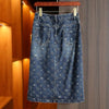 Spring Love Jacquard Denim Skirt Women Autumn Casual Slim Split Buttock Skirt With pockets Female Long Denim Skirts