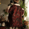 Women Corduroy Print Floral Parkas Red Winter Coats Warm Patchwork Wool Plus Cotton Women Loose Pullover Parkas