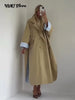 Elegant Khaki Women's Trench Coat Long Autumn Loose Stand Collar Full Sleeved Single Breasted Pocket Side Split Windbreaker