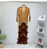 French Irregular Women's Pleated Dress O-neck Tie Three Quarter Sleeve Temperament Cake Dresses Spring 2DE172
