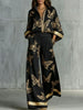 Women Butterfly Print 2 Piece Outfit Shirt Wide Leg Pants Set Golden Trim Lapel Zipper Solid Trousers Holiday Matching Suit
