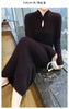 Women' 100%Pure Mink Cashmere Dress Stand-Up Collar Buckle Slim Knit Long Skirt High Waist Over The Knee Bottoming Dress