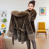 Women Autumn Winter Leopard Print Temperament Fur Coat Medium-Long High End Fur Collar With Belt Fur Jacket Overcoat