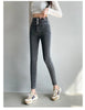 Women's High Waist Stretch Jeans Blue Black Gray and Versatile Multi-button Slim Denim Long Pants Female
