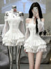 Princess Style Long Sleeve White Off Shoulder Puffy Skirt Dress Women's Spring Cake Skirt Ball Gown Breathable Skin-Friendly