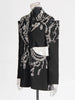 Solid Spliced Diamonds Chic Blazers For Women Notched Collar Long Sleeve Patchwork Button Designer Coat Female
