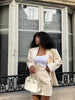 Women Minimalist White Blazer Set Collarless Shoulder Pad Loose Long Sleeve Coat Boned Slim Bodycon Skirt Lady Outfit