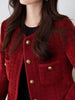 Wine Red Tweed Coats Female Autumn Winter Temperament Short Jacket Korean All-Match O-Neck Outerwear