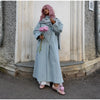 Women's Plaid Scarf Long Trench Coat Loose Stand Collar Full Sleeve Single Breasted Split Coats Autumn Lady Jacket