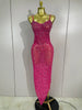 Sparkly Silver Rhinestones Mesh Stretch Long Dress Women Sexy Eveing Celebrate Birthday Party Nightclub Bar Stage Costume