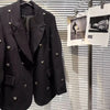 Metal Heart Rivet Black Jackets Y2K Aesthetic Notched Collar Coat Women Blazers Autumn Loose Long Sleeve Tops Mujer