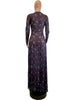 Women O-Neck Long Sleeve Print Split Maxi Long Dress Fall Autumn Evening Party Vacation Birthday Dresses Vestidos