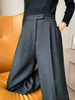 Wool Autumn Slim High Waist Straight Women's Pants Casual Solid Color Loose Chic Female Wide Leg Pants Office Ladies