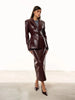 Women Burgundy Croc Faux Leather Notched Lapel Slim Fit Blazer Jacket Single Breasted Long Sleeve Elegant Office