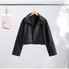 Women Lapel Collar Single Button Croc Embossed Leather Jacket Long Sleeve Drop Shoulder Patch Pocket Loose Retro Short Street