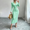 Women Polo Collar Knit Maxi Long Dress Elastic Ribbed Long Sleeve Bodycon Sweater Dress Elegant Ladies Party Casual Outfits
