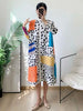 Pleated Contrast Color Leopard Printed Dress Stand Neck Single Breasted Mid-length Dresses Women Party Clothing 2Q1027