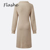 Autumn Winter Long Sleeve Knitted Dresses For Women Button Design Long Sleeve Lady Office Dress Women Elegan Party Dress