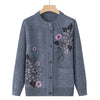 Korean Women's Clothes Knit Woolen Printed Cardigan Coat Middle Aged Mother Knitwear Tops Vintage Grandma Sweater Jacket
