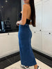 Autumn Women High-waist Retro Button Irregula Skirt Slit Washed Blue Denim Skirts Woman Package Hip Jeans Skirt Streetwear