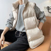 Stand Neck Puffer Cotton Vest Beige Black Autumn Winter Loose Vest Women Jacket