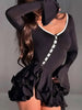 Flare Sleeve Ruffle Sexy V Neck Mini Dress Women Robe Irregular Single-breasted High Waist Slim A-line Club Dress