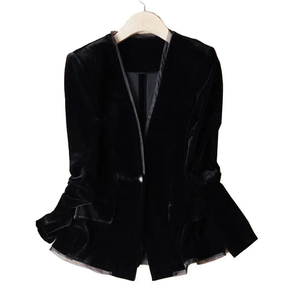 Autumn Long Sleeve Casual Office Work Blazers Lady Jackets Coat Female Tops Gold velvet Women Blazer Korean