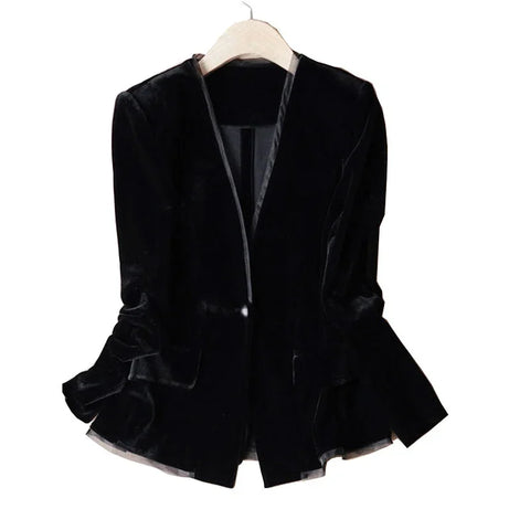Autumn Long Sleeve Casual Office Work Blazers Lady Jackets Coat Female Tops Gold velvet Women Blazer Korean