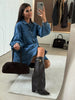 Women's Casual Shirt Button Long Sleeve Denim Dress Loose Pockets Dress
