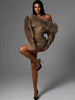 Sexy Furry PU Patchwork Dress Women Zip Diagonal Collar Tierred Ruched Irregular Full Sleeve Winter Streetwear