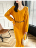 100% Merino Wool Women Long Dress Sweater V-Neck Pullover Long Dress Versatile Cashmere Knitwear Bottoming Clothing