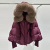 Janveny2026 Winter Large Real Fur Hooded Puffer Jacket Women Thicken Warm Knitted Sleeve Coat White Duck Down Mid Long Parka