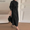 Women's Gathered Front Maxi Dresses Fall Solid Color Turn-Down Collar Long Sleeve Half Buttons Shirtdress Commuting