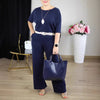 Pant Set Women Three Piece Sets Round Neck Full Sleeve Tops Mid Length Coats Wide Leg Long Pants High Waist Y2k Work