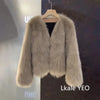 Autumn Winter V-Neck Korean Version Female Short Fur Coat Solid Color Beautiful Be All-match Ladies Outerwear